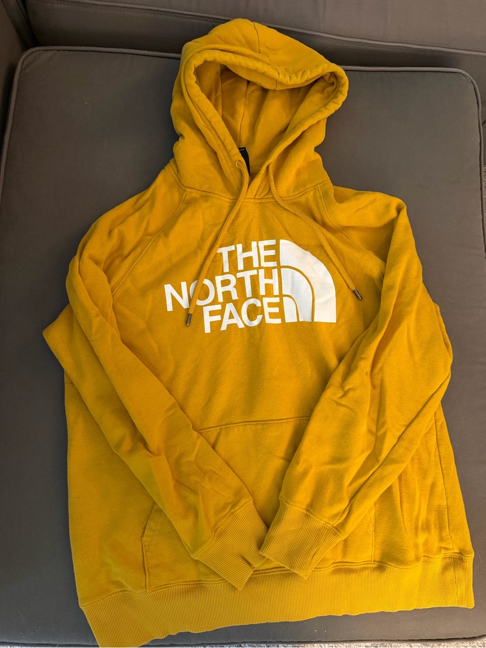 The North Face Mustard Yellow Crewneck Hoodie with White Logo